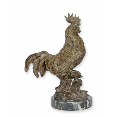 A BRONZE SCULPTURE OF A ROOSTER