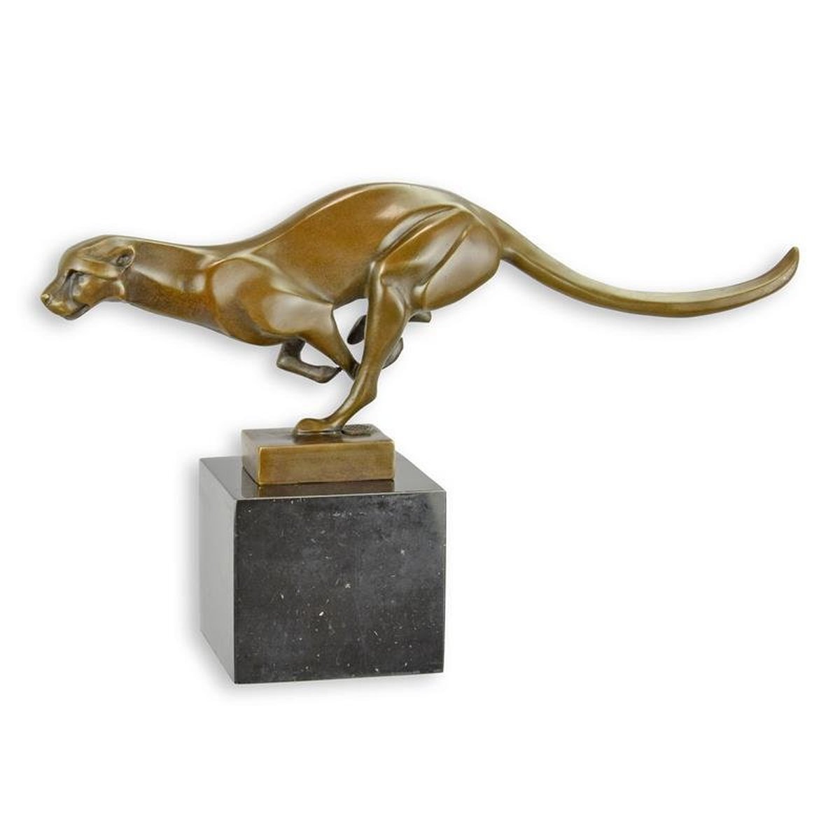 A Bronze Sculpture of a Running Cougar