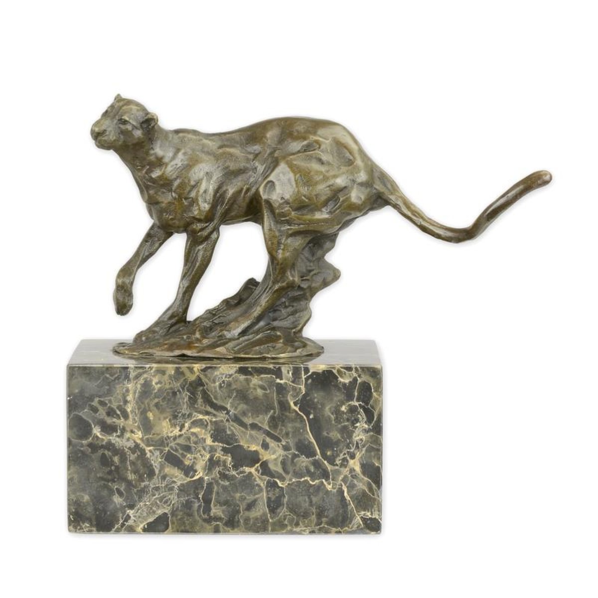 A BRONZE SCULPTURE OF A RUNNING COUGAR