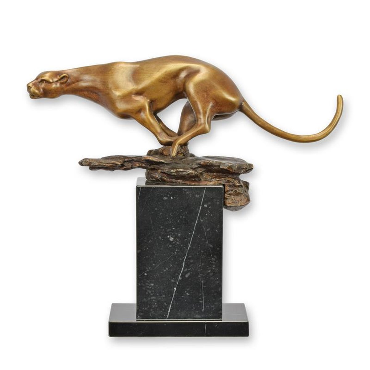 A BRONZE SCULPTURE OF A RUNNING JAGUAR