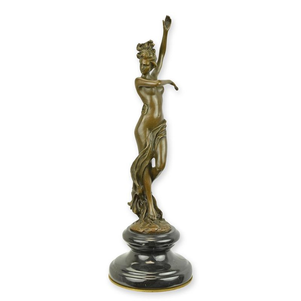 A BRONZE SCULPTURE OF A SCARF DANCER (BRASS PLATE UNDERNEATH