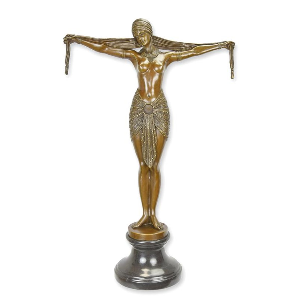 A BRONZE SCULPTURE OF A SCARF DANCER