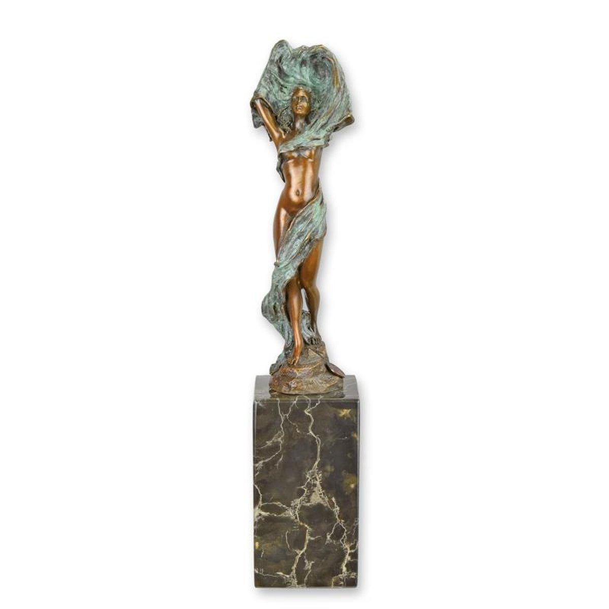 A BRONZE SCULPTURE OF A SCARF DANCER