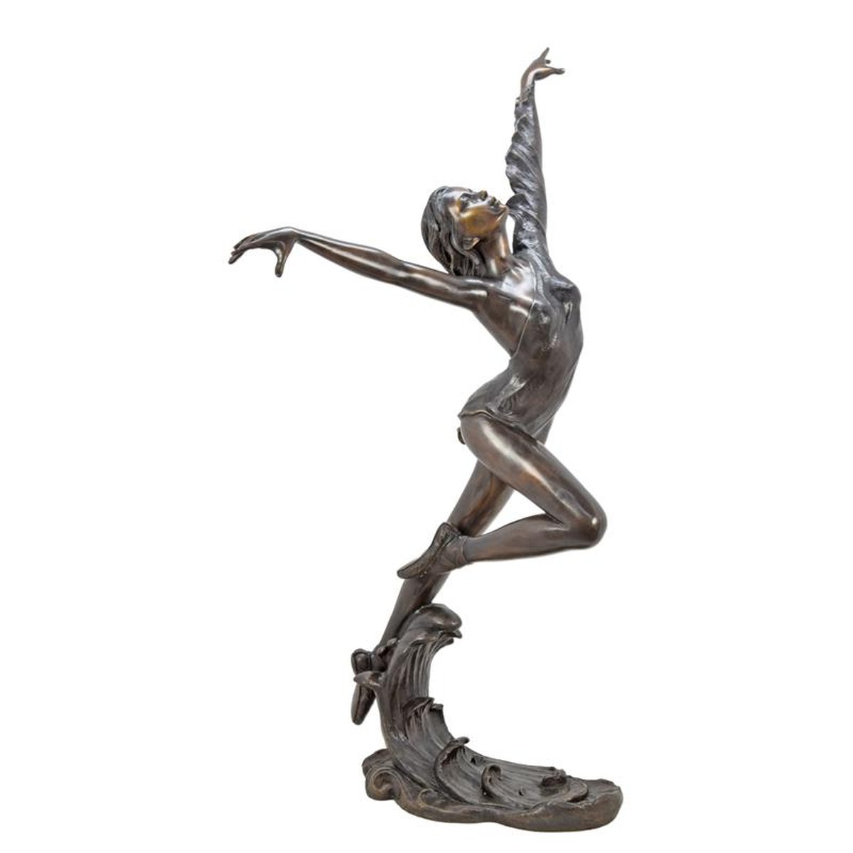 A BRONZE SCULPTURE OF A SCARF DANCER