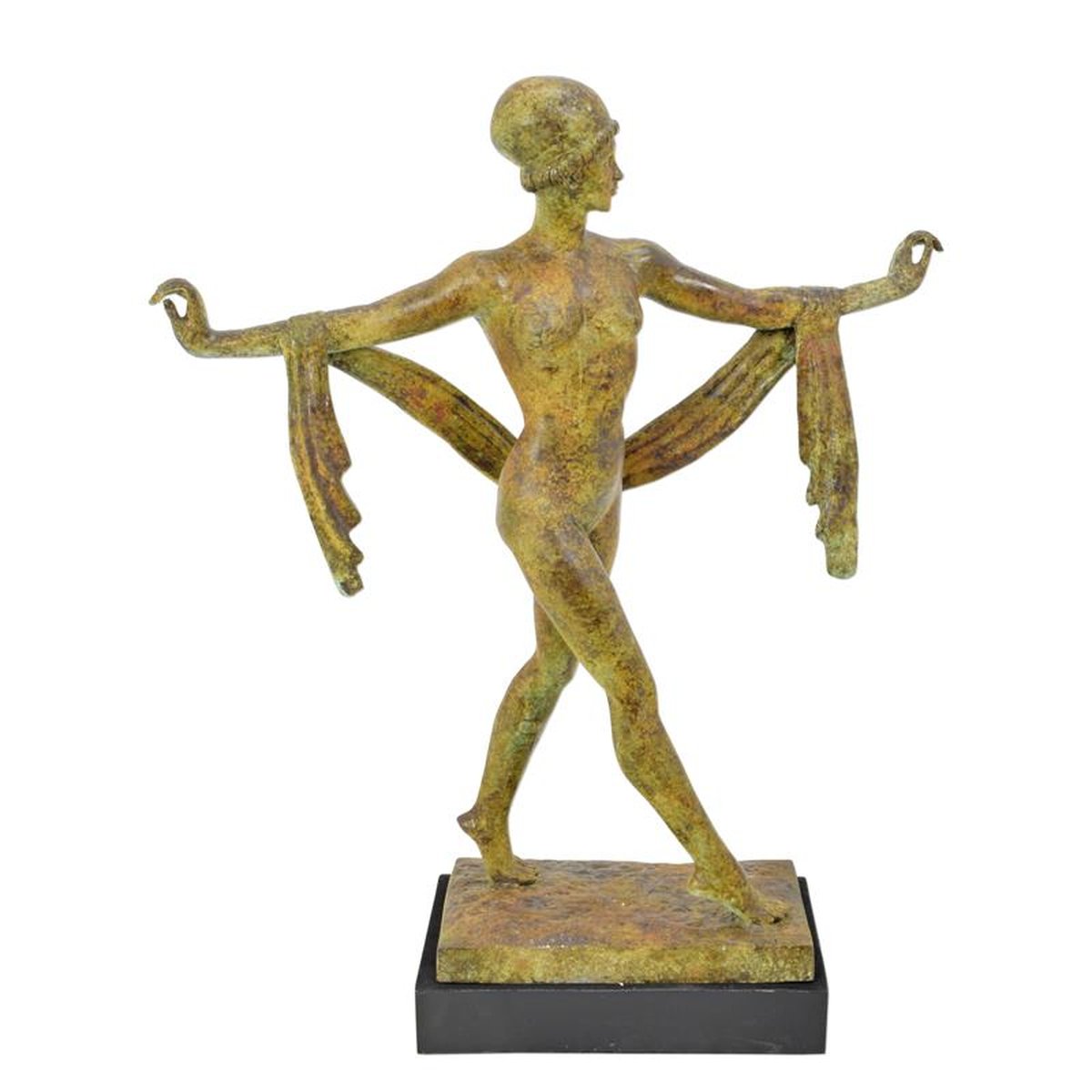 A BRONZE SCULPTURE OF A SCARF DANCER