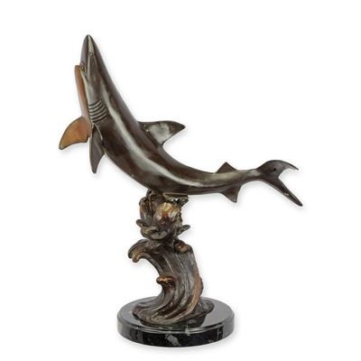 A BRONZE SCULPTURE OF A SHARK