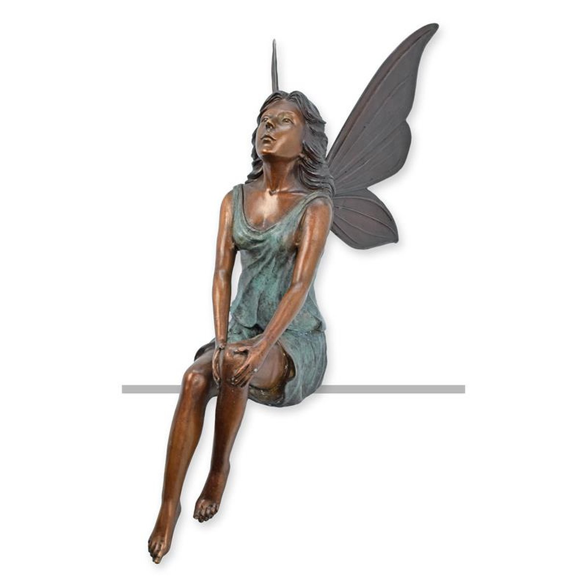 A BRONZE SCULPTURE OF A SITTING ANGEL