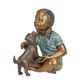 A BRONZE SCULPTURE OF A SITTING GIRL WITH PUPPY