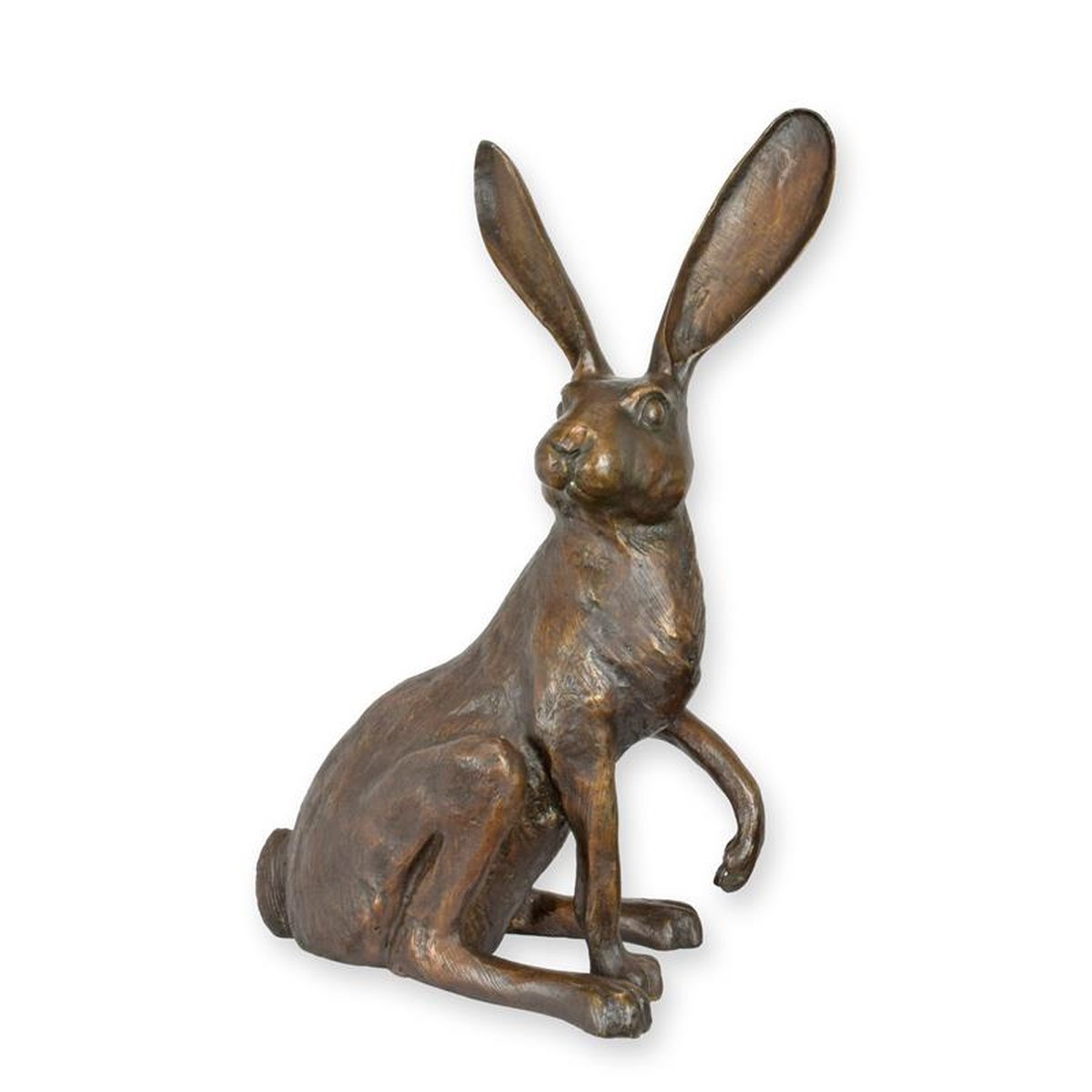 A BRONZE SCULPTURE OF A SITTING HARE