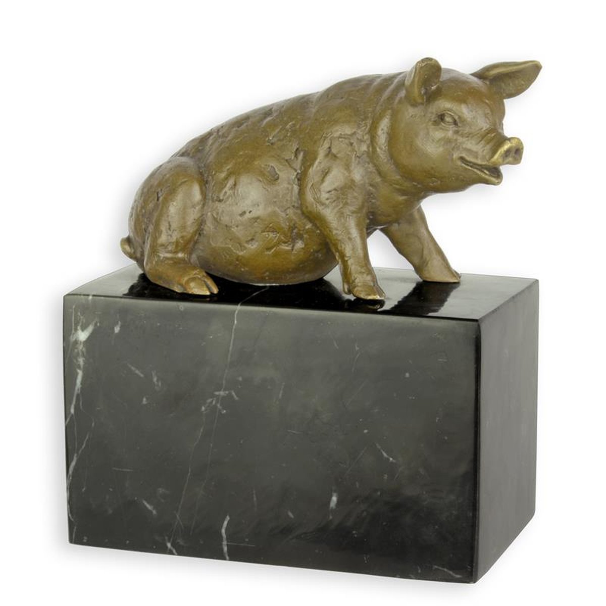 A BRONZE SCULPTURE OF A SITTING PIG