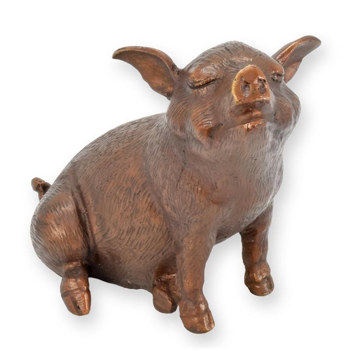 A BRONZE SCULPTURE OF A SITTING PIGLET