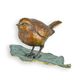 A BRONZE SCULPTURE OF A SPARROW ON LEAF