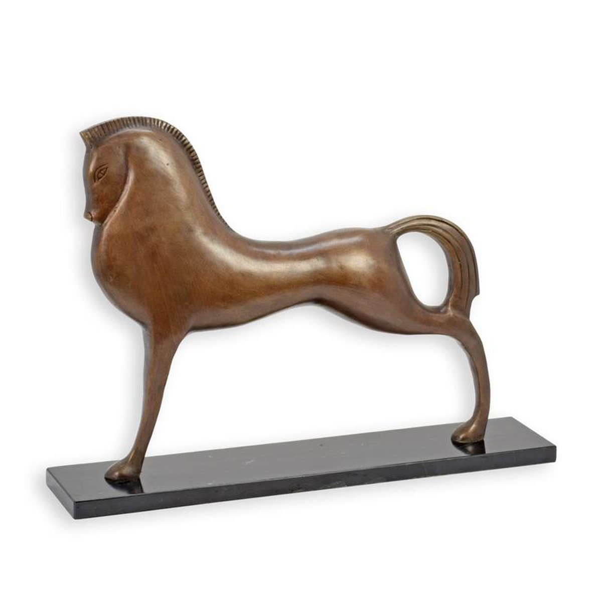 A BRONZE SCULPTURE OF A STALLION
