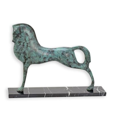 A BRONZE SCULPTURE OF A STALLION