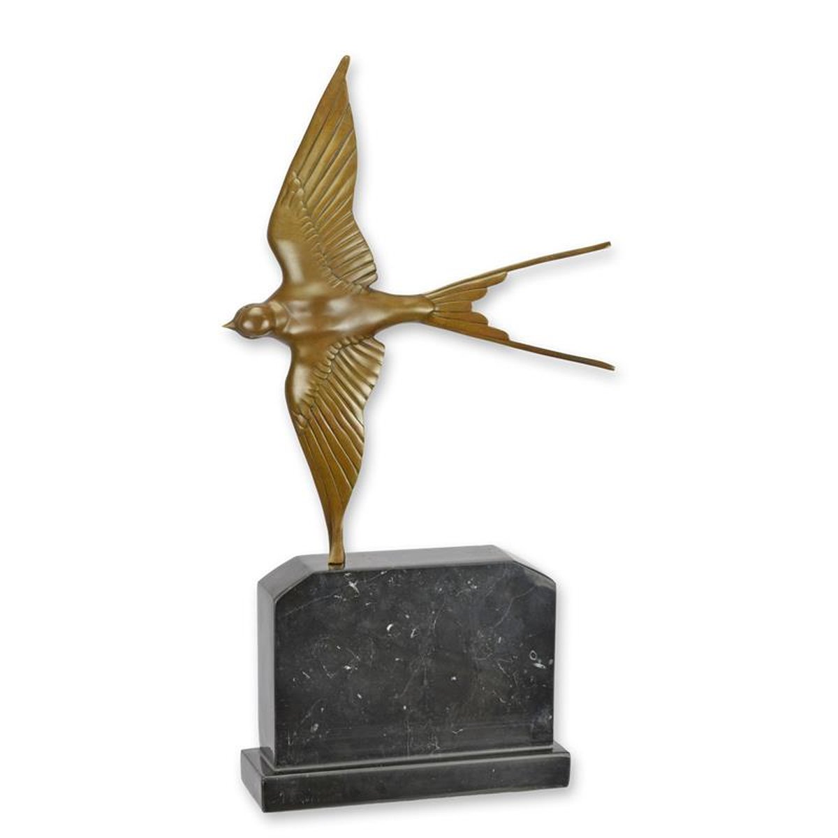 A BRONZE SCULPTURE OF A SWALLOW IN FLIGHT
