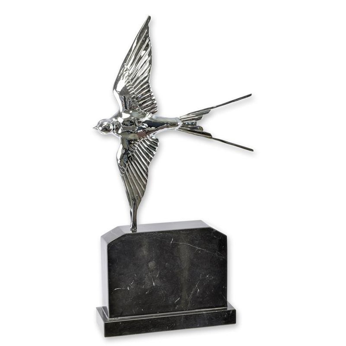 A BRONZE SCULPTURE OF A SWALLOW IN FLIGHT - SILVER PLATED