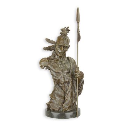 A BRONZE SCULPTURE OF A TORSO OF AN INDIAN WARRIOR