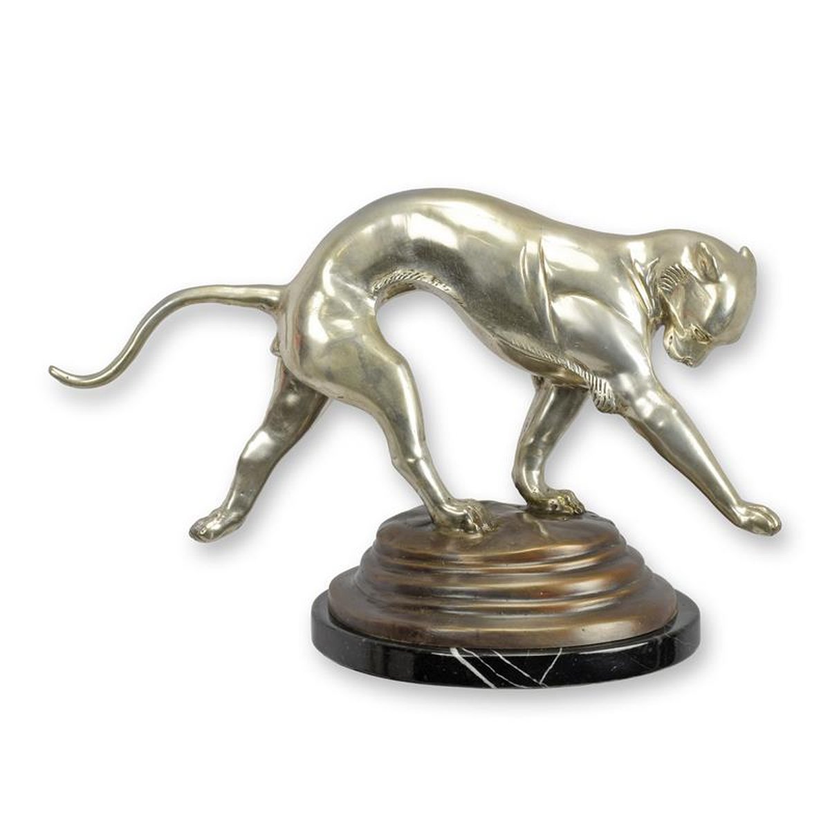 A BRONZE SCULPTURE OF A WALKING JAGUAR