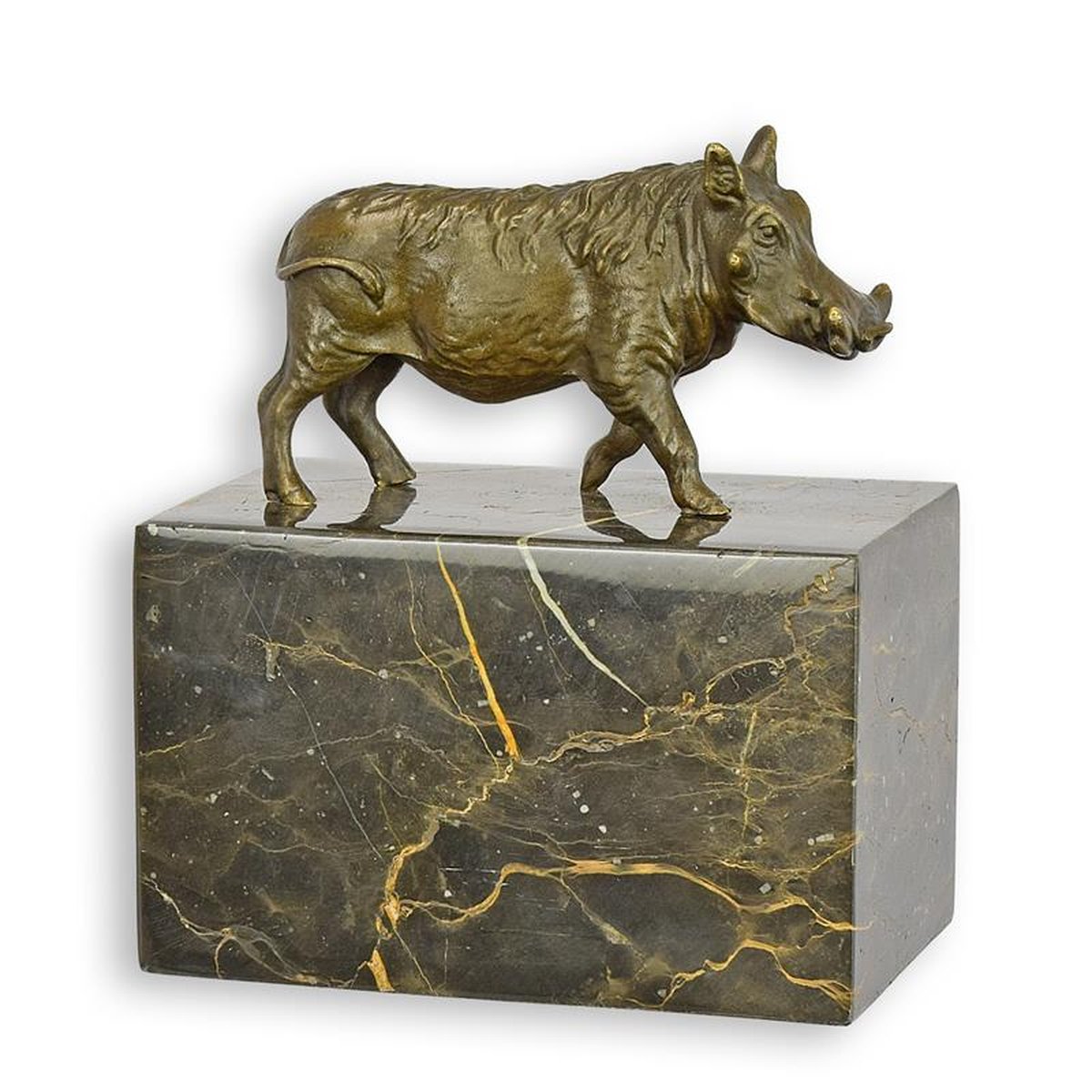 A BRONZE SCULPTURE OF A WARTHOG