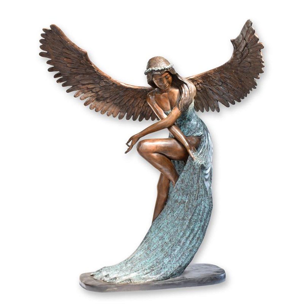 A BRONZE SCULPTURE OF A WINGED FEMALE