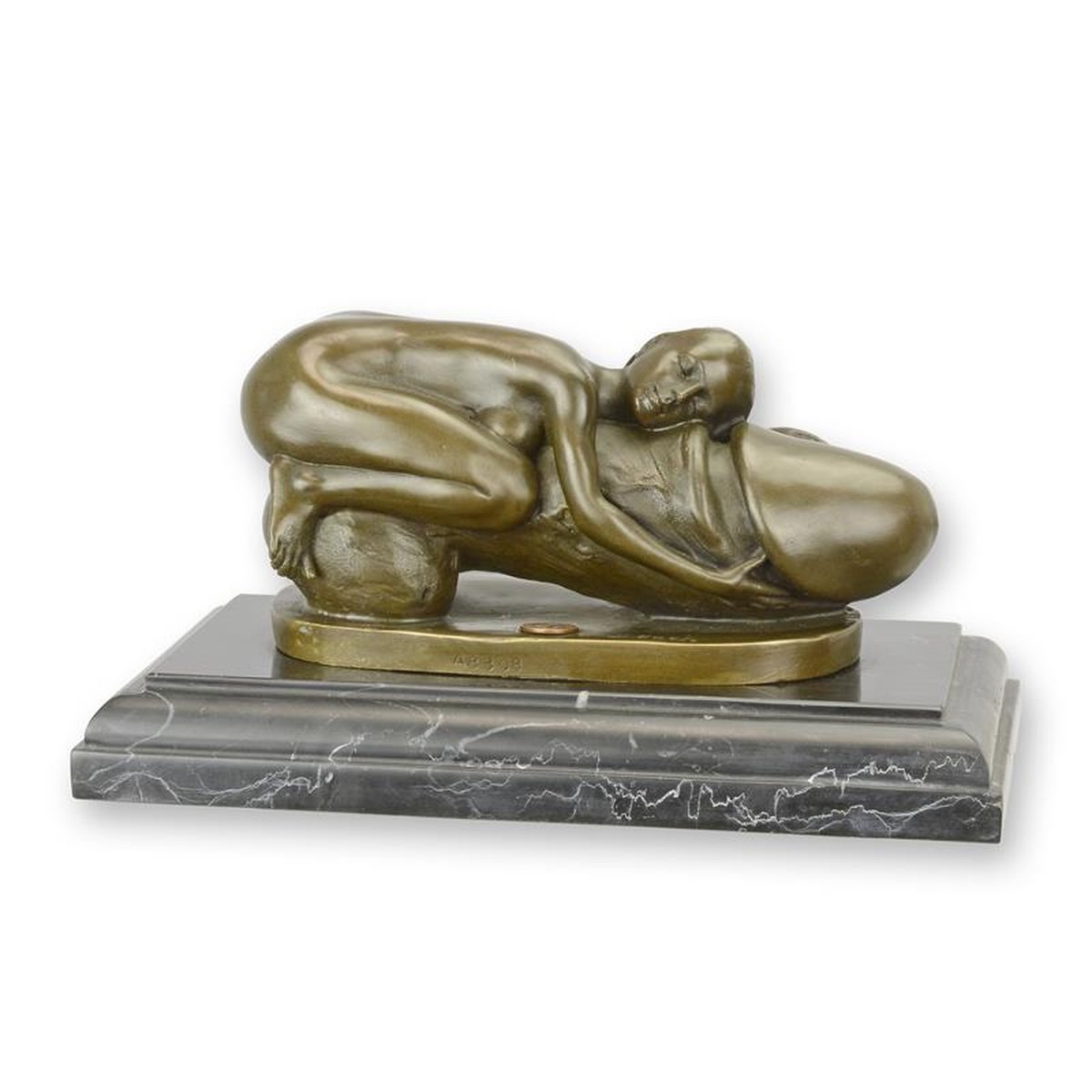 A BRONZE SCULPTURE OF A WOMAN EMBRACING A PHALLUS