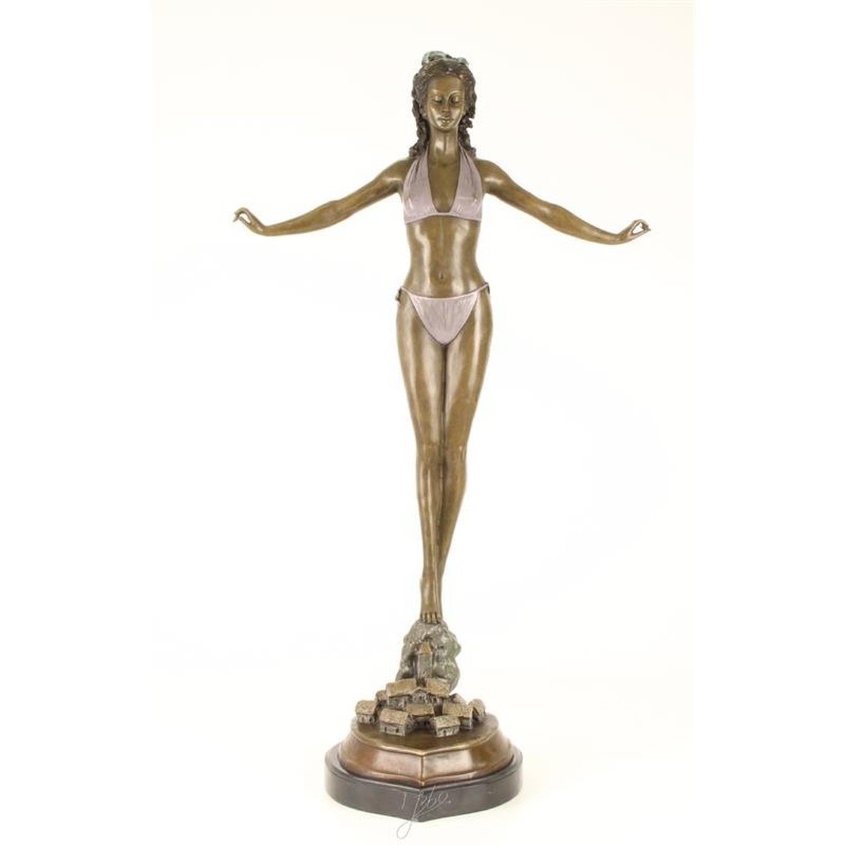 A Bronze Sculpture of a Woman in Bikini