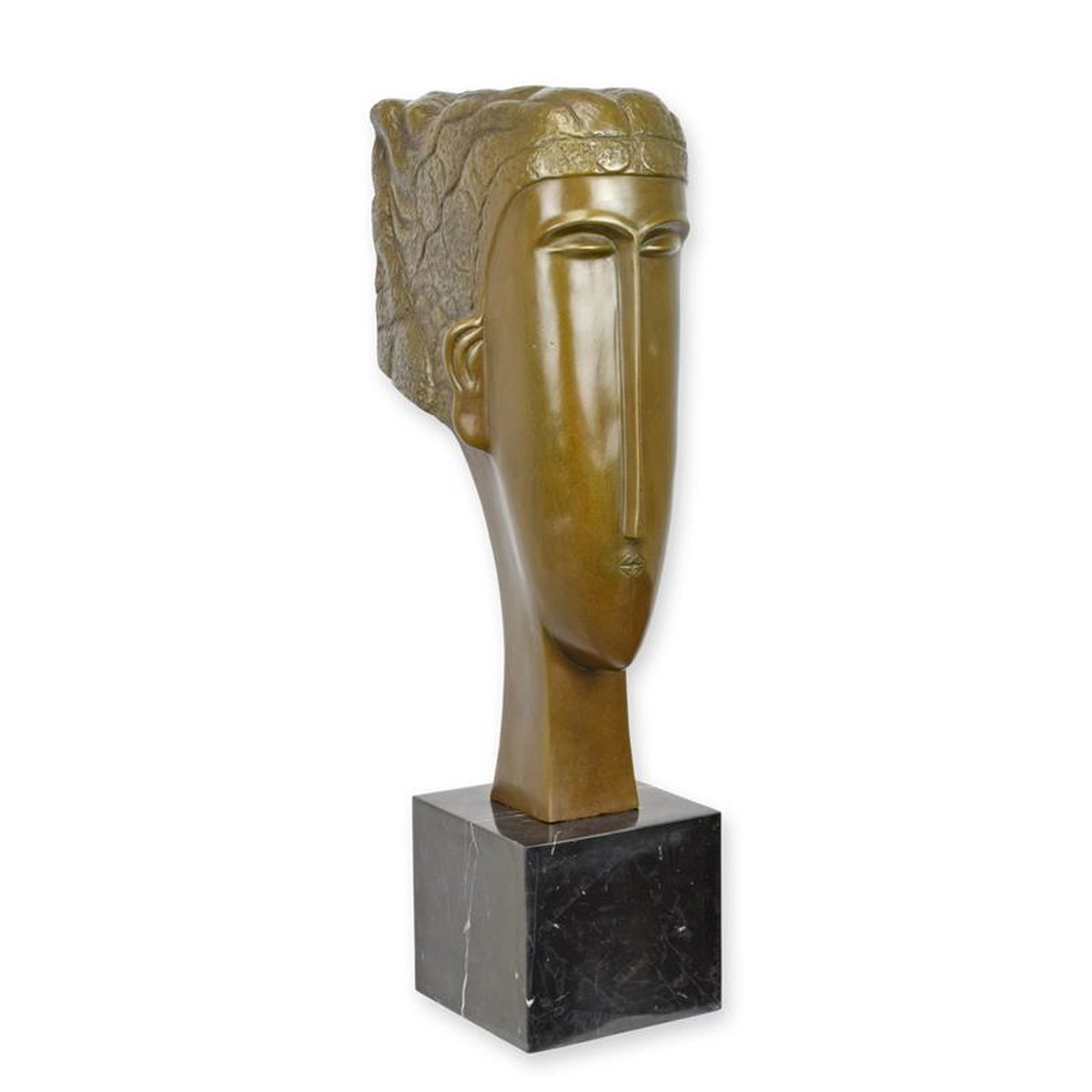 A BRONZE SCULPTURE OF A WOMAN'S HEAD