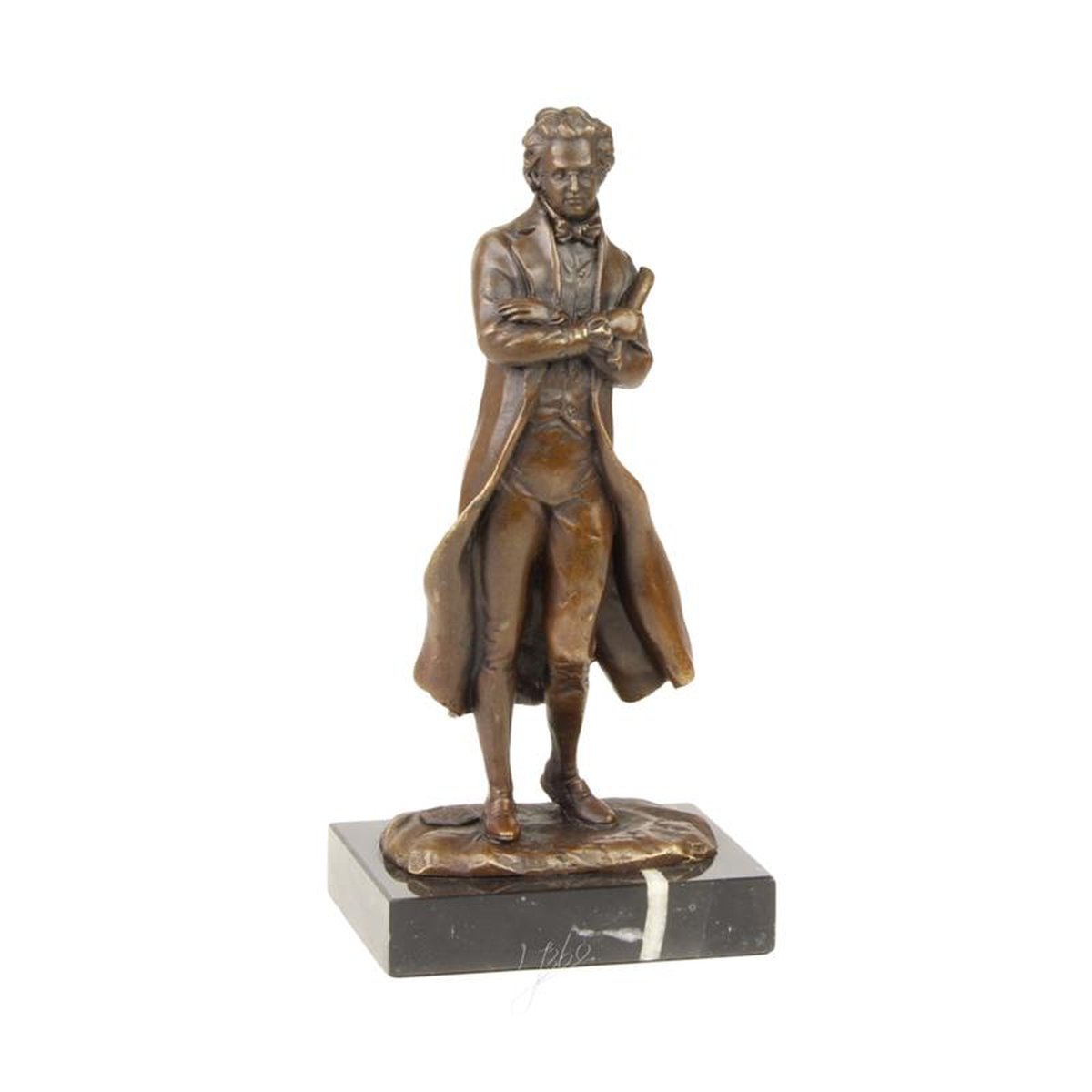 A BRONZE SCULPTURE OF A WRITER