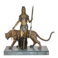A BRONZE SCULPTURE OF AN AMAZON WARRIOR WITH PANTHER