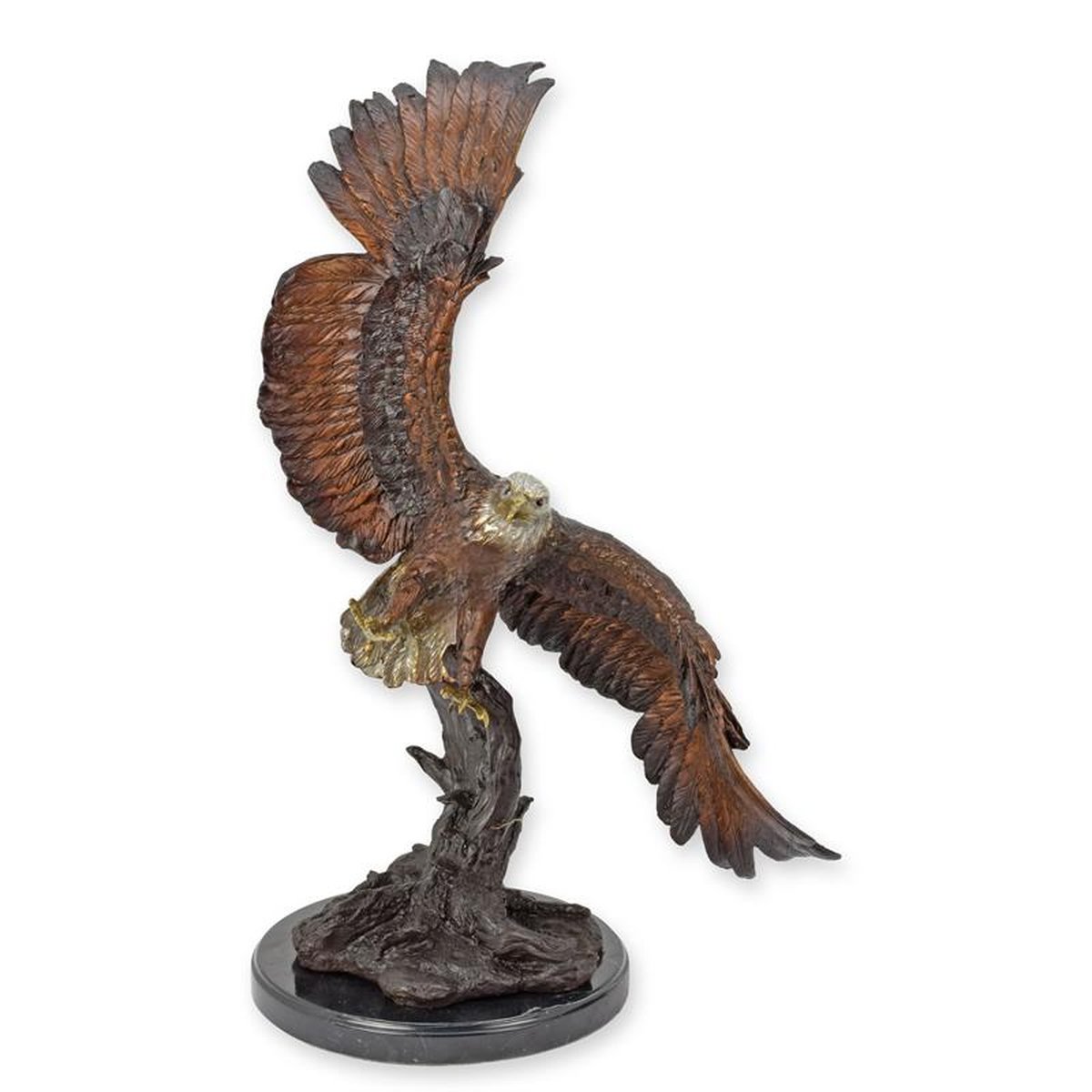 A BRONZE SCULPTURE OF AN EAGLE IN A FLIGHT