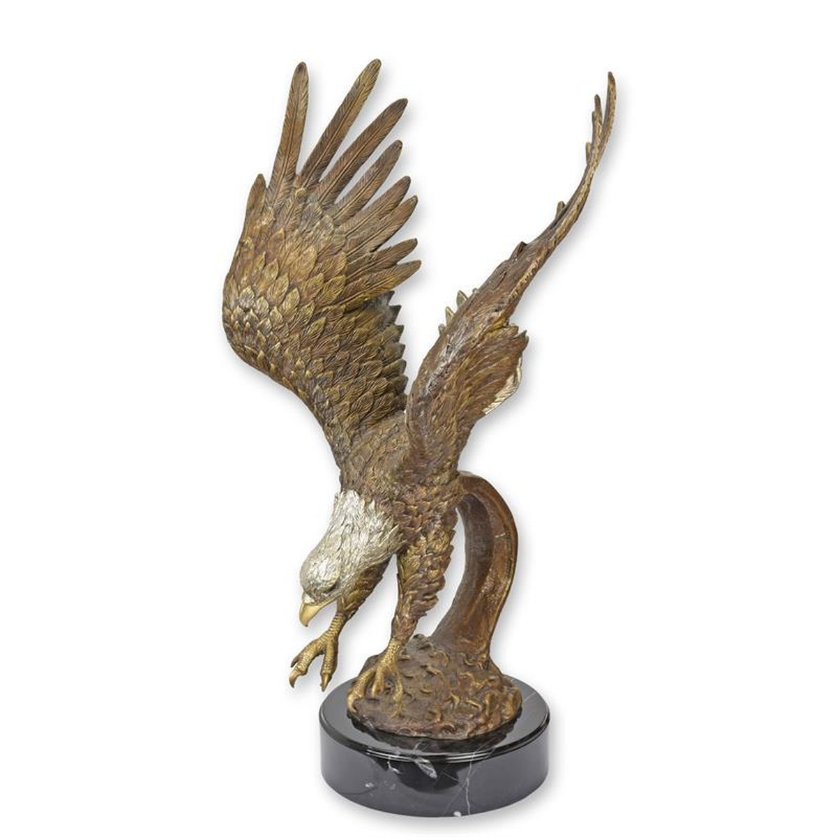 A BRONZE SCULPTURE OF AN EAGLE IN DIVE