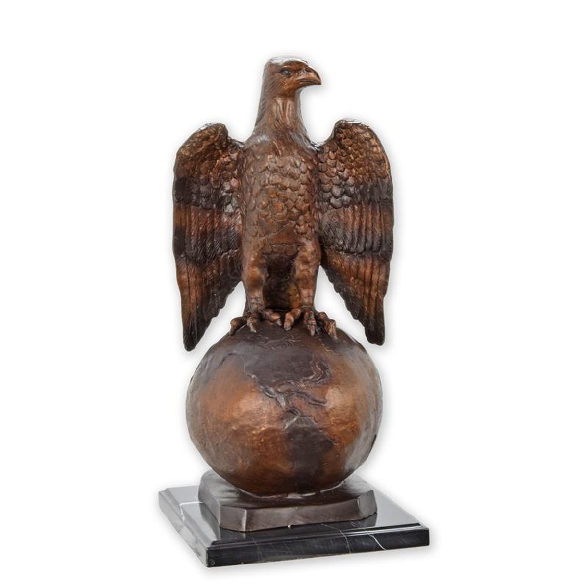 A BRONZE SCULPTURE OF AN EAGLE ON GLOBE