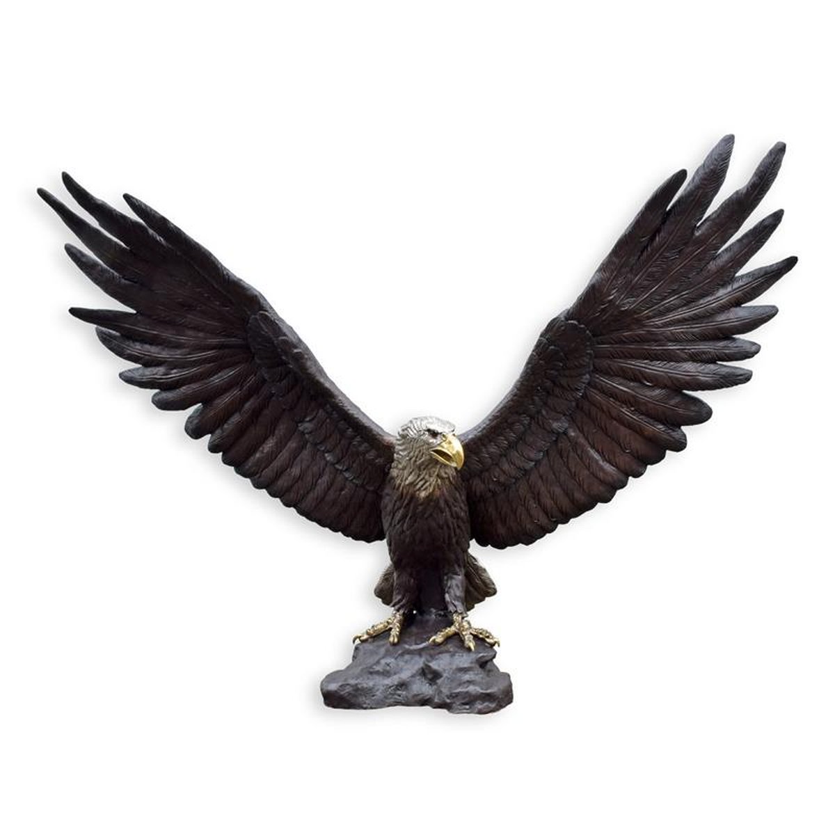 A BRONZE SCULPTURE OF AN EAGLE SPREADING ITS WINGS