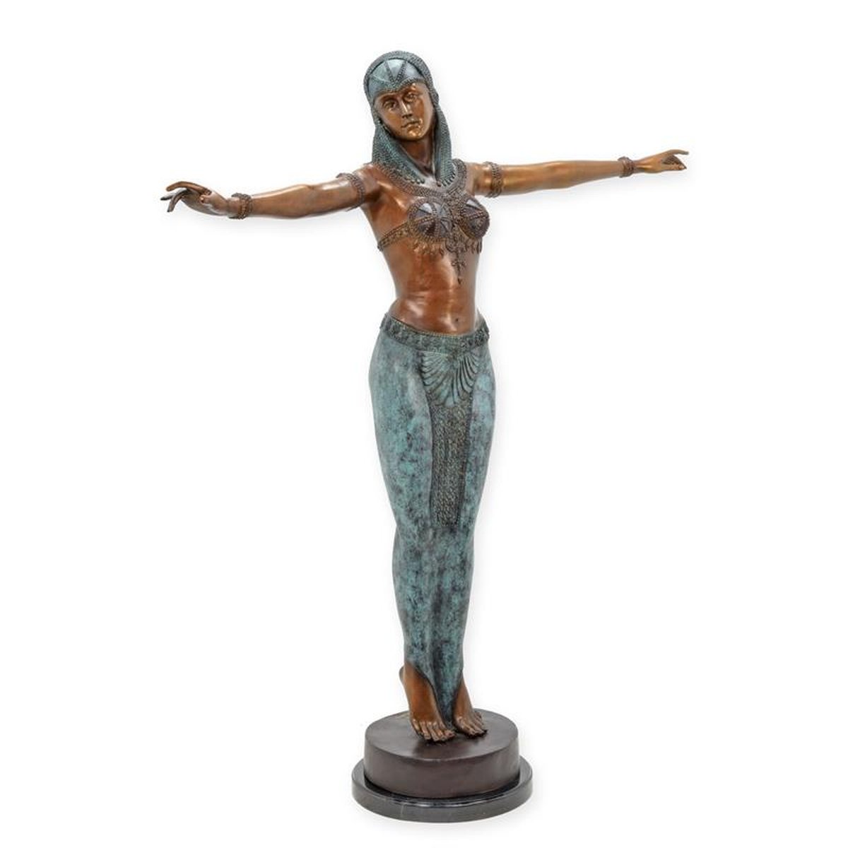 A BRONZE SCULPTURE OF AN EGYPTIAN DANCER