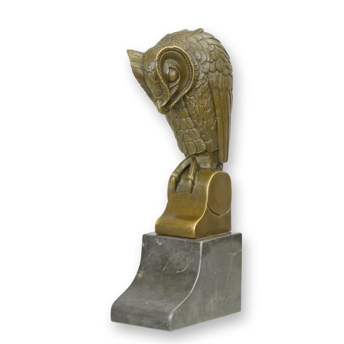 A BRONZE SCULPTURE OF AN OWL