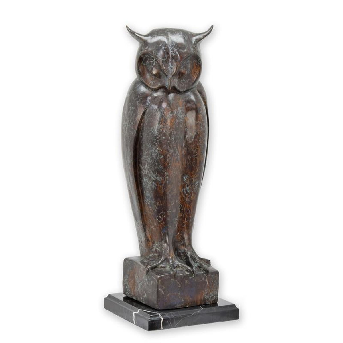 A BRONZE SCULPTURE OF AN OWL