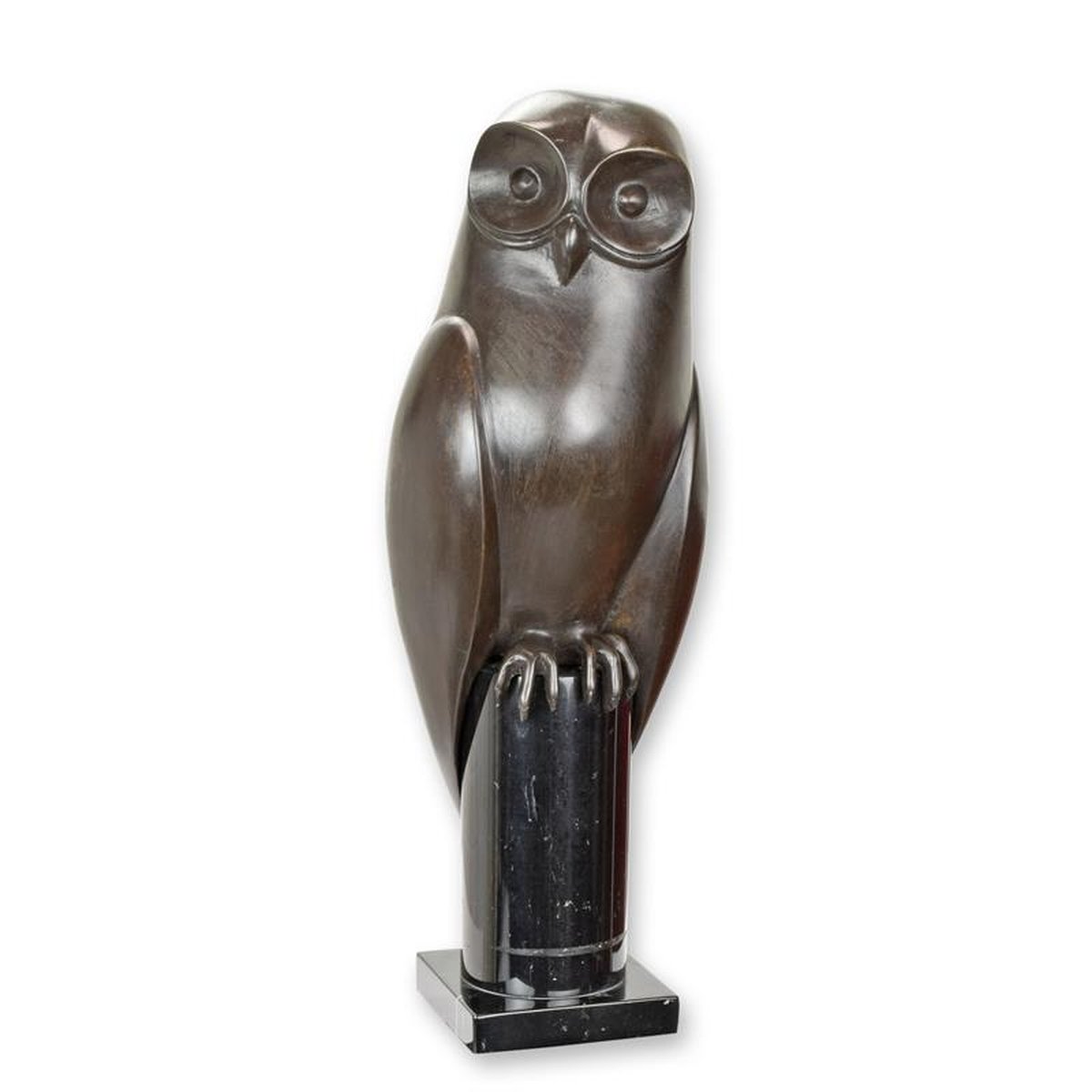A BRONZE SCULPTURE OF AN OWL