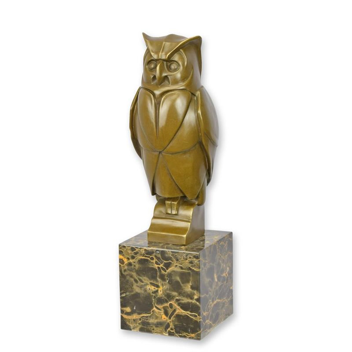 A BRONZE SCULPTURE OF AN OWL