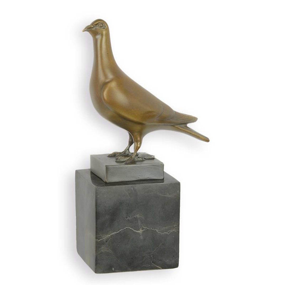 A BRONZE SCULPTURE OF AN PIGEON
