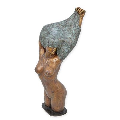 A BRONZE SCULPTURE OF AN UNDRESSING FEMALE