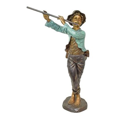 A BRONZE SCULPTURE OF BOY PLAYING FLUTE