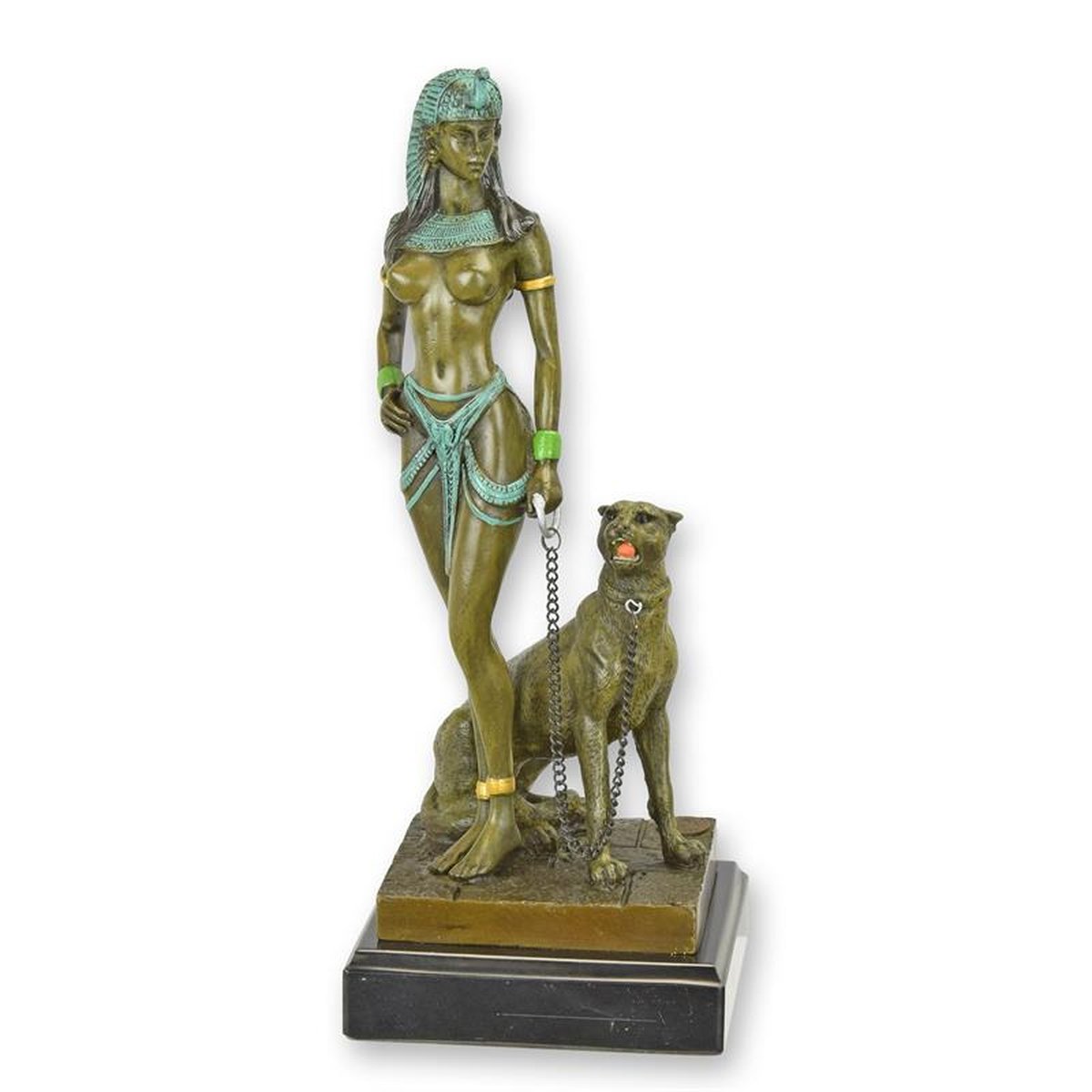 A BRONZE SCULPTURE OF CLEOPATRA WITH PANTHER