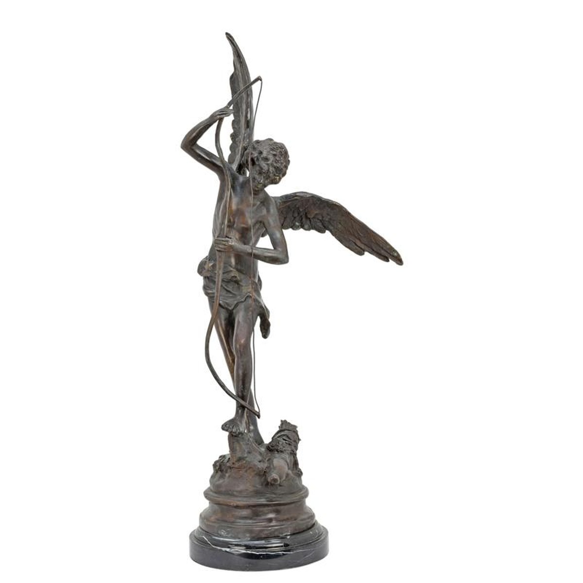 A BRONZE SCULPTURE OF CUPID STRINGING HIS BOW