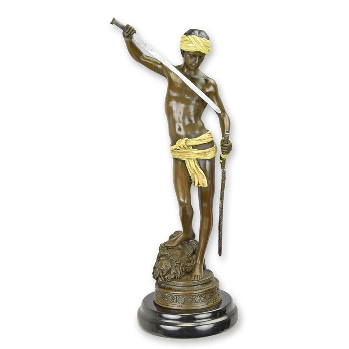 A BRONZE SCULPTURE OF DAVID'S VICTORY OVER GOLIATH