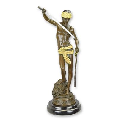 A BRONZE SCULPTURE OF DAVID'S VICTORY OVER GOLIATH