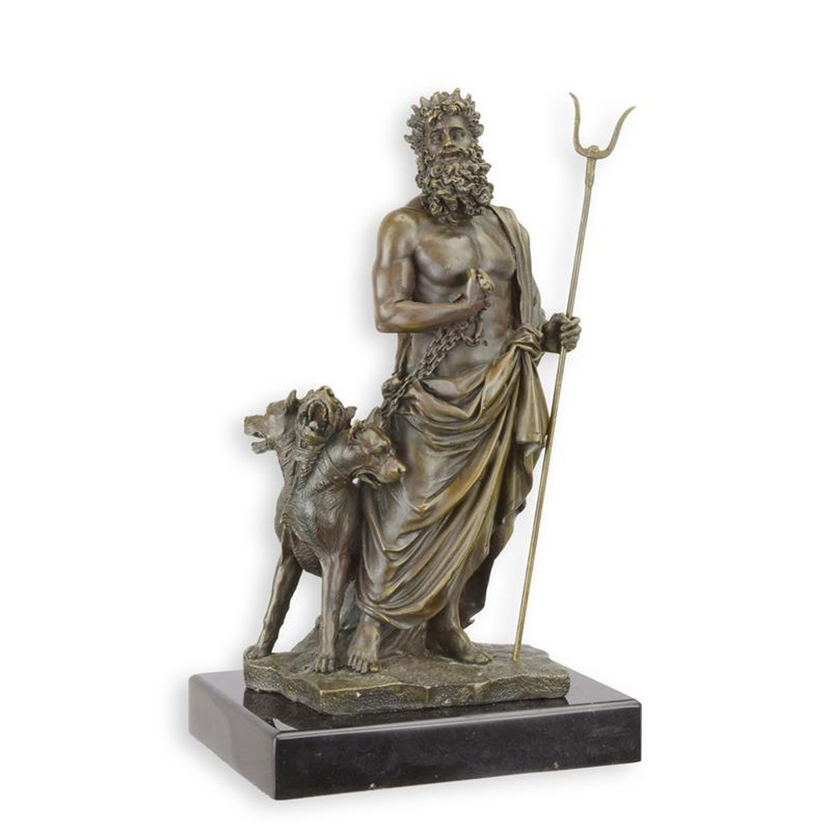 A BRONZE SCULPTURE OF HADES AND CERBERUS