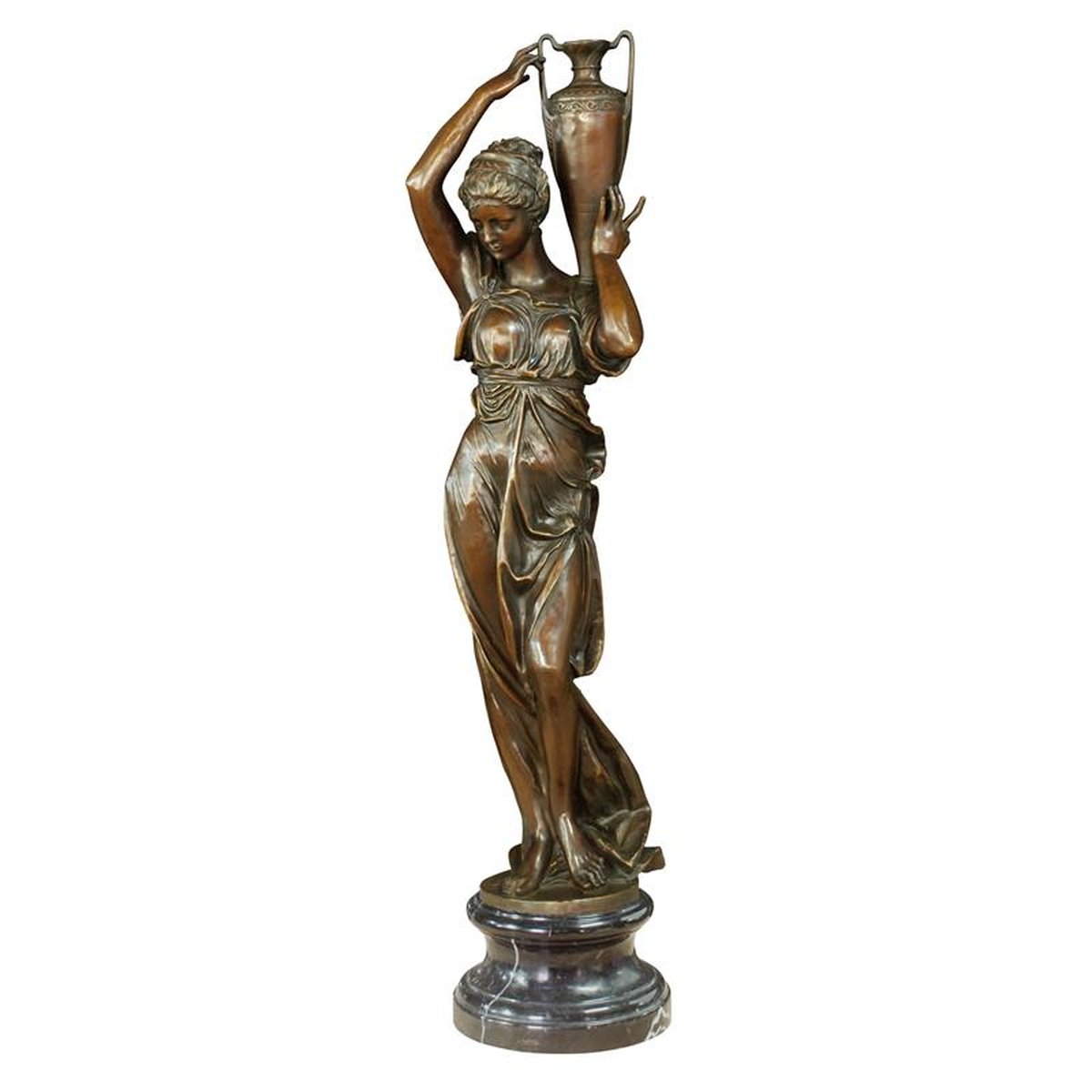 A BRONZE SCULPTURE OF HEBE WITH URN