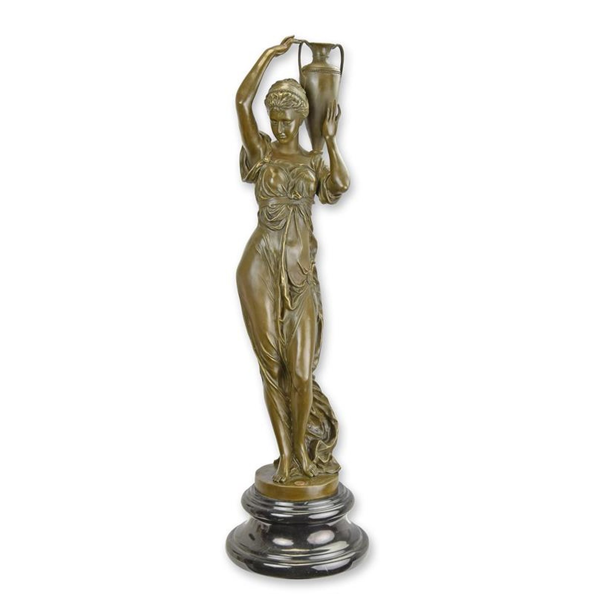 A BRONZE SCULPTURE OF HEBE WITH VASE