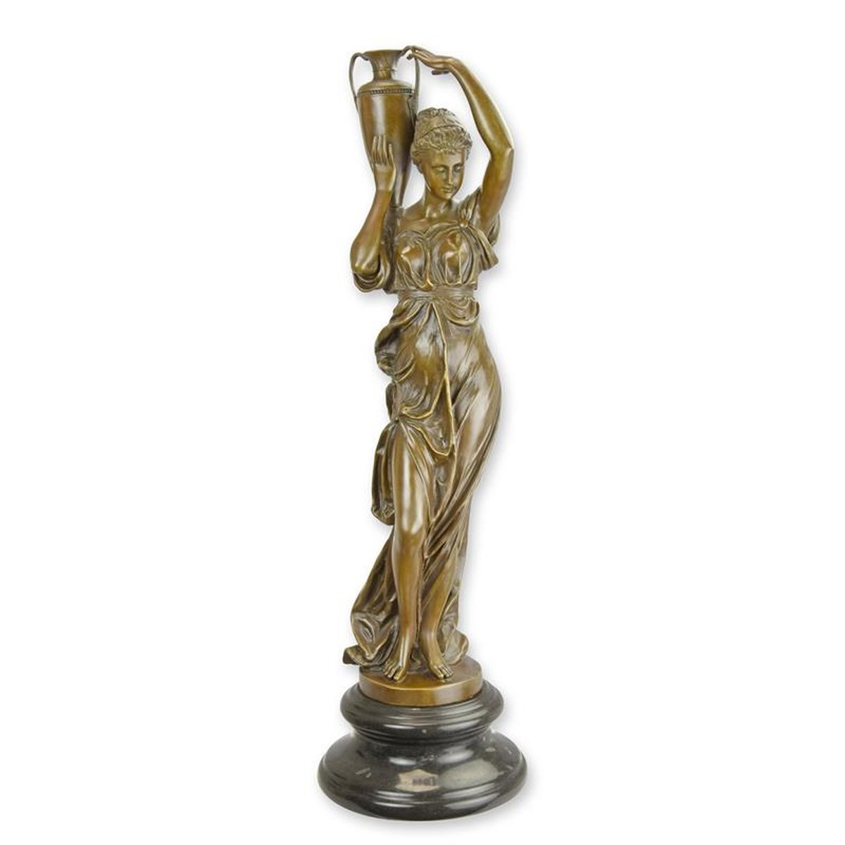 A BRONZE SCULPTURE OF HEBE WITH VASE