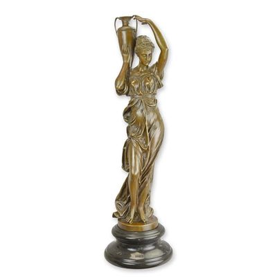 A BRONZE SCULPTURE OF HEBE WITH VASE